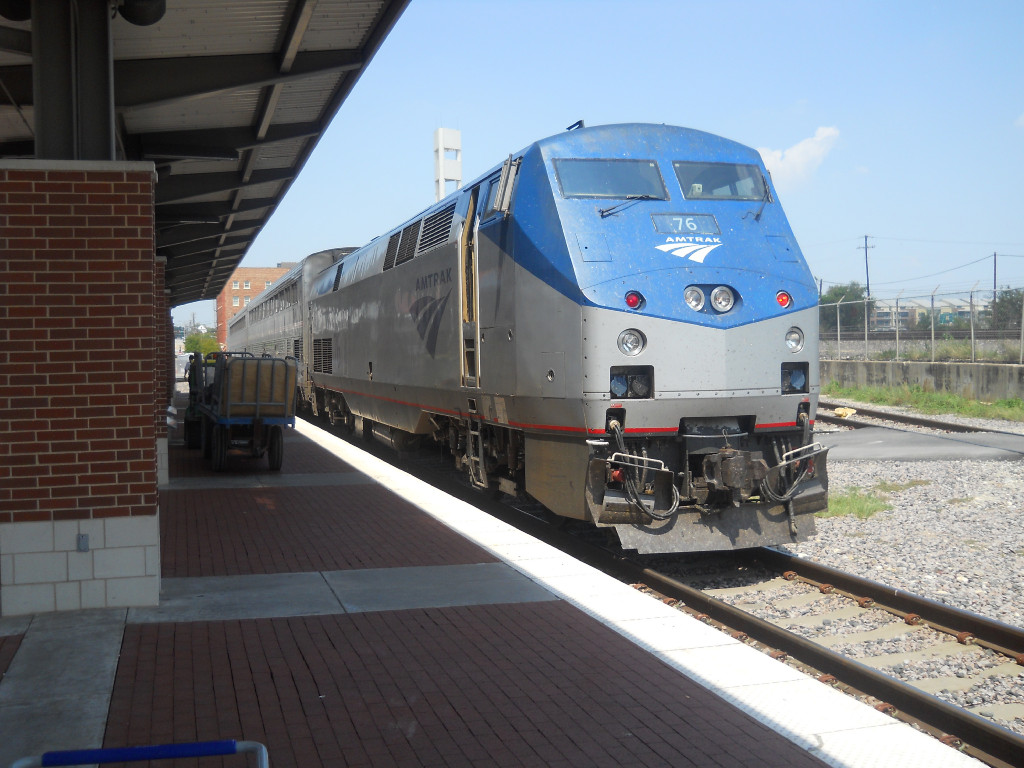 AMTK 76  29Aug2010  Just Arrived SB Trn 821 (Heartland Flyer) in the station (ITC)